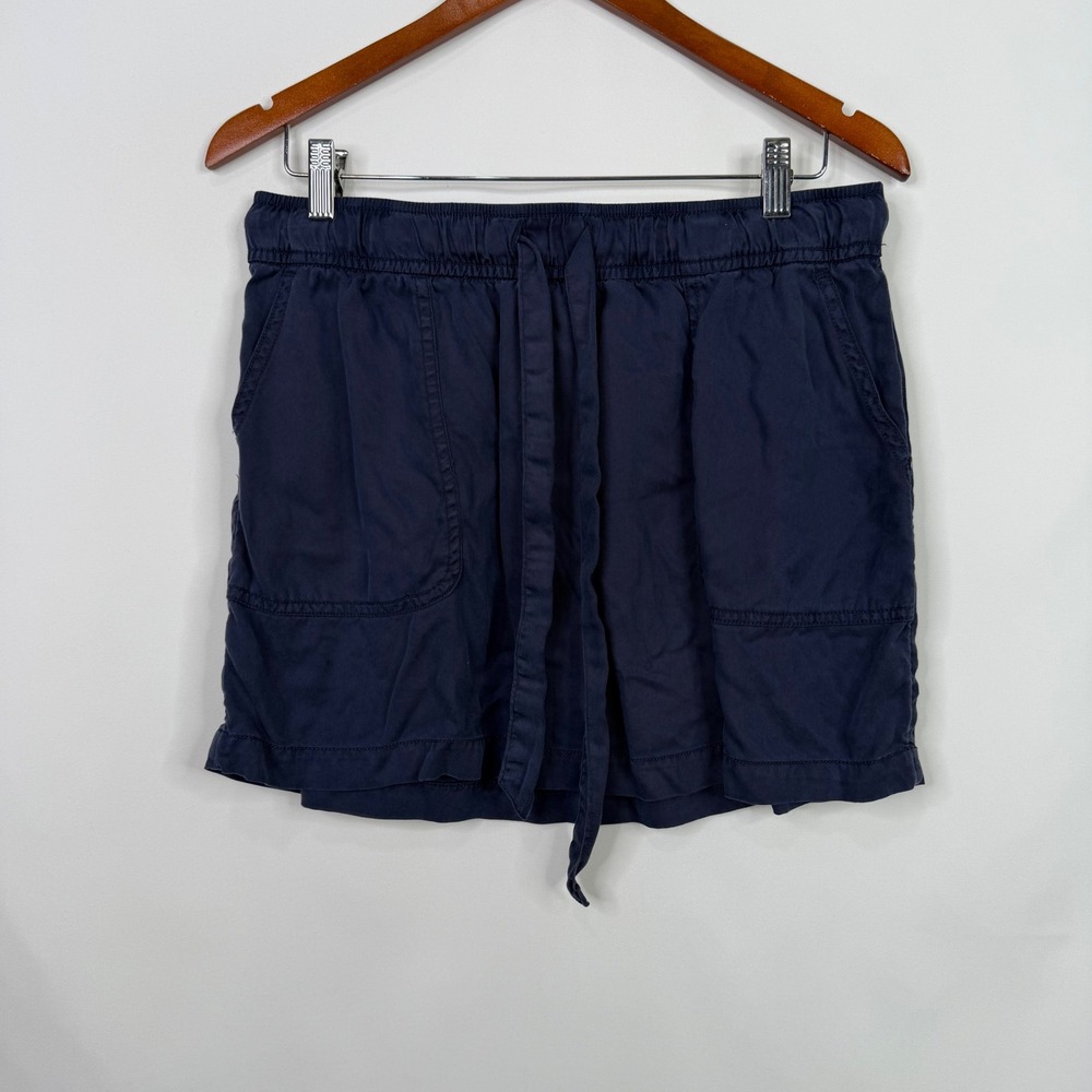 Cynthia Rowley Navy Blue Lyocell Mini Skirt Elastic Waist Drawstring Pockets L - Picture 2 of 5